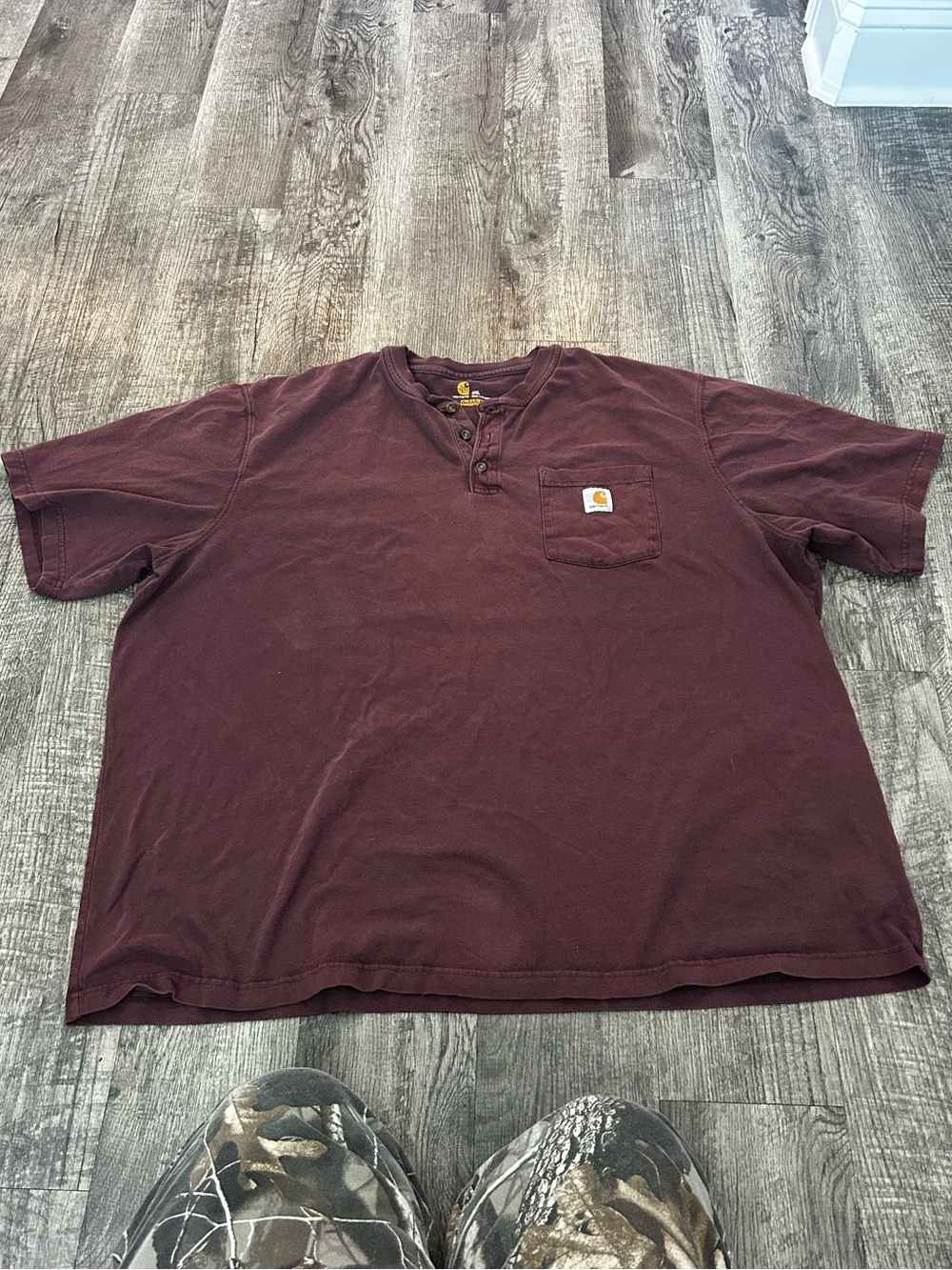 Carhartt Men's Short Sleeve Henley Pocket Tee in Burgundy
